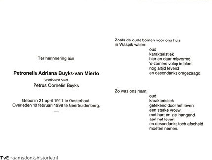 Petronella Adriana van Mierlo Petrus Cornelis Buyks