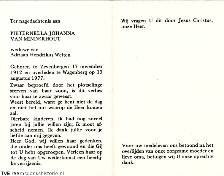 Pieternella Johanna van Minderhout Adriaan Hendrikus Welten