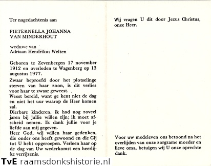 Pieternella Johanna van Minderhout Adriaan Hendrikus Welten