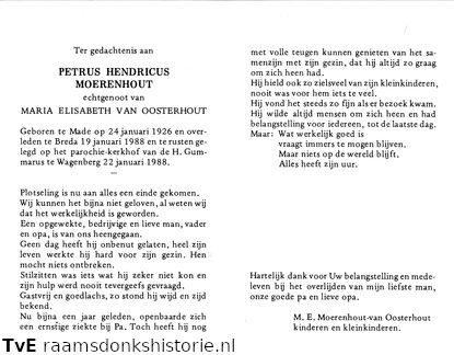 Petrus Hendricus Moerenhout Maria Elisabeth van Oosterhout
