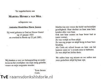 Martha Henrica van Mol Antonius Hendrikus Harm Jansen