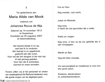 Maria Alida van Mook Johannes Rocus de Nijs