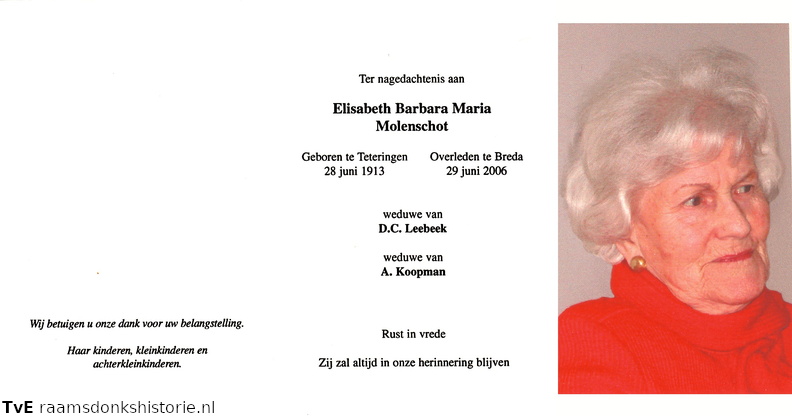 Elisabeth Barbara Maria Molenschot D.C. Leebeek A. Koopman