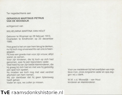Gerardus Martinus Petrus van de Moosdijk Wilhelmina Martina van Hout