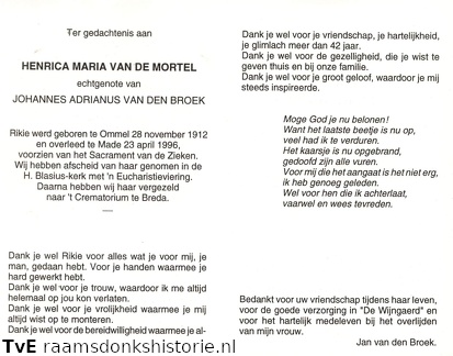 Henrica Maria van de Mortel Johannes Adrianus van den Broek
