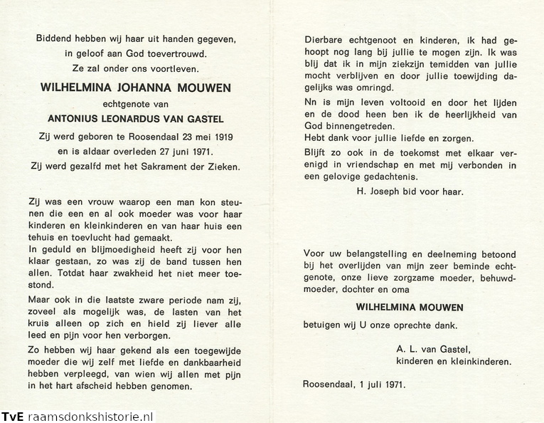 Wilhelmina Johanna Mouwen Arnoldus Leonardus van Gastel
