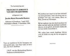 Franciscus Adrianus van den Muijsenberg Jacoba Maria Petronella Kanters