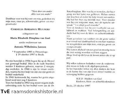 Cornelis Adrianus Mulders Marie Elisabeth Dimphna van Geel Antonia Wilhelmina Janssen