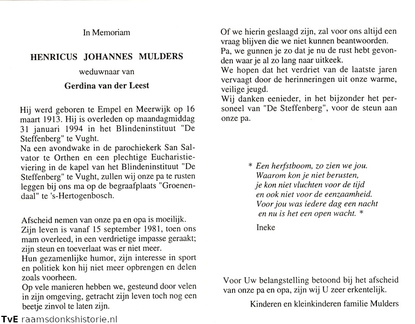 Henricus Johannes Mulders Gerdina van der Leest
