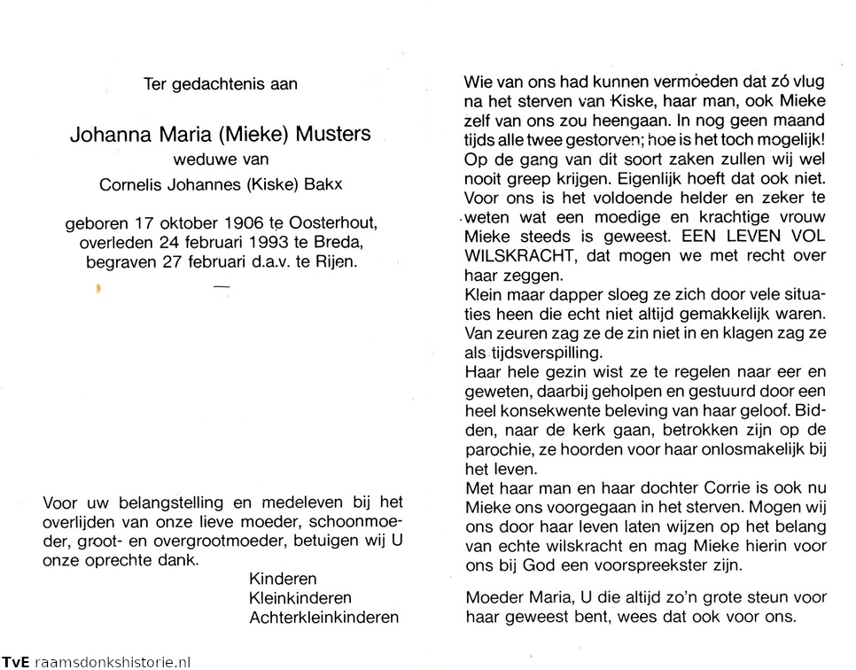 Johanna Maria Musters Cornelis Johannes Bakx