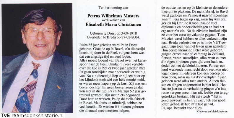 Petrus Wilhelmus Musters Elisabeth Maria Christianen