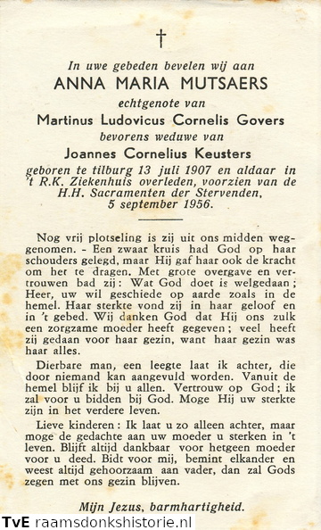 Anna Maria Mutsaers Martinus Ludovicus Cornelis Govers-Johannes Cornelius Keusters
