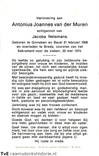 Antonius Joannes van der Muren Jacoba Nelemans