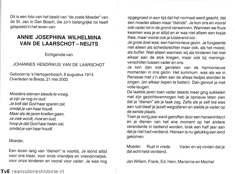 Neijts Annie Josephina Wilhelmina- Johannes Hendrikus van de Laarschot