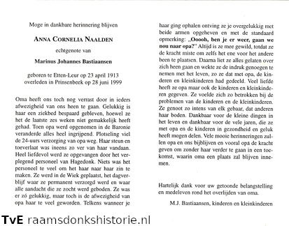 Anna Cornelia Naalden- Marinus Johannes Bastiaansen