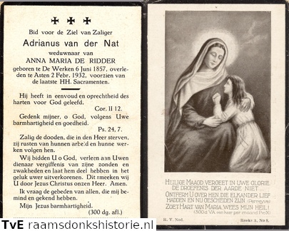 Adrianus van der Nat Anna Maria de Ridder
