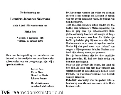 Leendert Johannes Nelemans- Rieka Ros