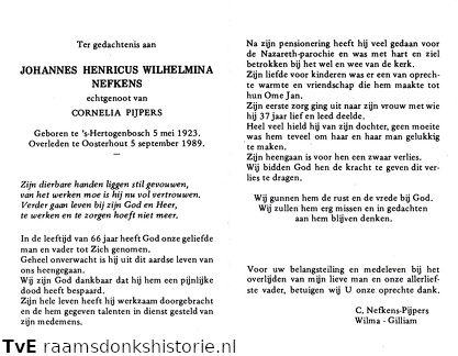 Johannes Henricus Wilhelmina Nefkens- Cornelia Pijpers