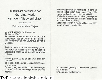 Gerdina Maria van den Nieuwenhuijzen- Petrus van den Reijen