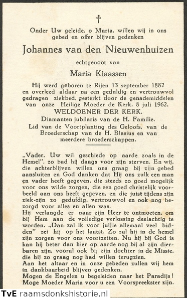 Johannes van den Nieuwenhuizen Maria Klaassen