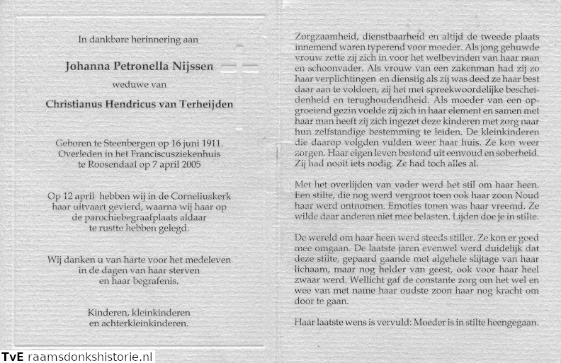 Johanna Petronella Nijssen- Christianus Hendricus van Terheijden