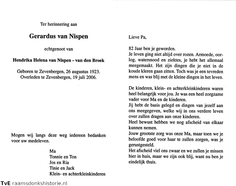 Gerardus van Nispen Hendrika Helena van den Broek