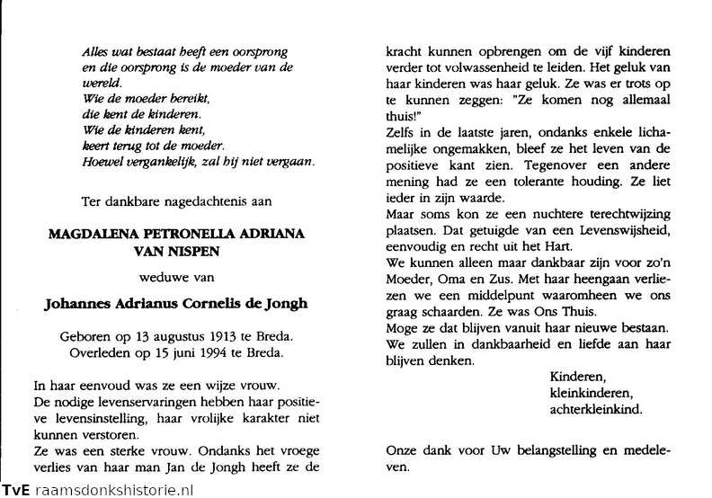 Magdalena Petronella Adriana van Nispen Johannes Adrianus Cornelis de Jongh