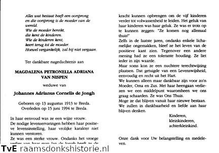 Magdalena Petronella Adriana van Nispen Johannes Adrianus Cornelis de Jongh