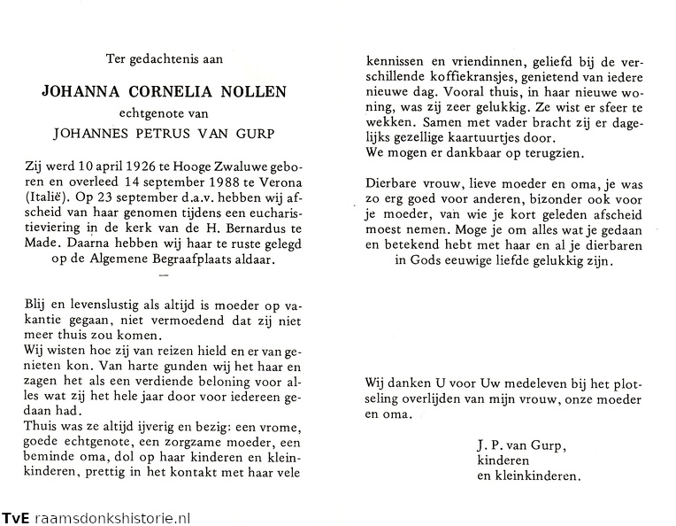 Johanna Cornelia Nollen Johannes Petrus van Gurp