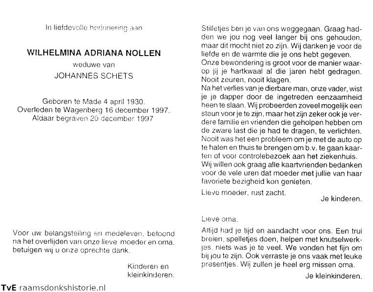 Wilhelmina Adriana Nollen- Johannes Schets
