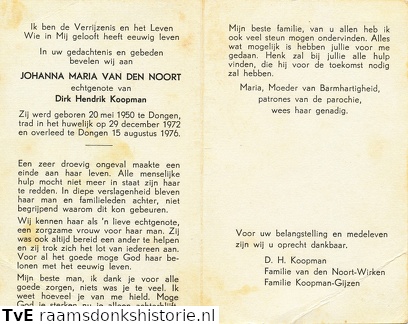Johanna Maria van den Noort- Dirk Hendrik Koopman