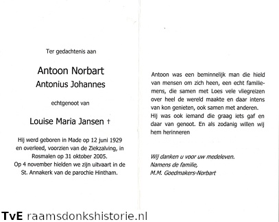 Antonius Johannes Norbart- Louise Maria Jansen