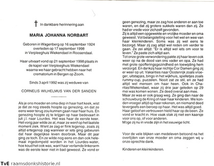 Maria Johanna Norbart- Cornelis Wilhelmus van der Sanden