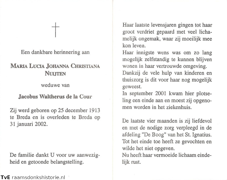 Maria Lucia Johanna Christiana Nuijten Jacobus Waltherus de la Cour