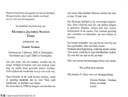 Matheus Jacobus Nuiten Gonnie Verdaas
