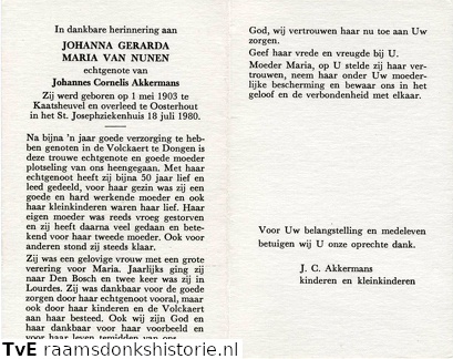 Johanna Gerarda Maria van Nunen- Johannes Cornelis Akkermans