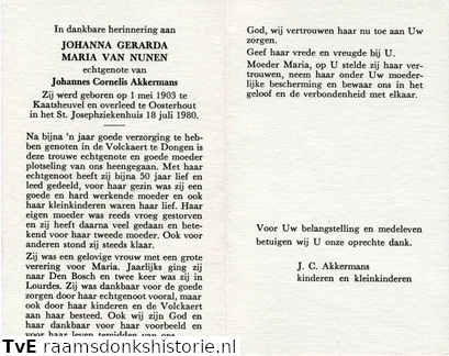 Johanna Gerarda Maria van Nunen Johannes Cornelis Akkermans