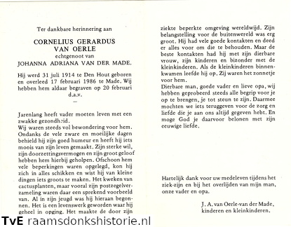 Cornelius Gerardus van Oerle- Johanna Adriana van der Made