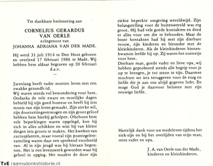 Cornelius Gerardus van Oerle Johanna Adriana van der Made