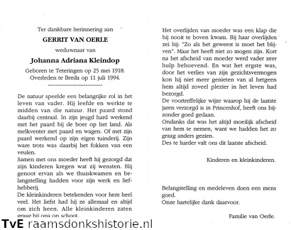 Gerrit van Oerle- Johanna Adriana Kleindorp
