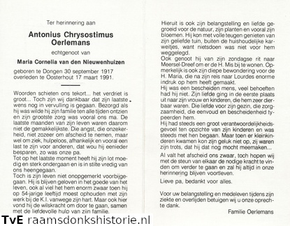 Antonius Chrysostimus Oerlemans- Maria Cornelia van den Nieuwenhuizen