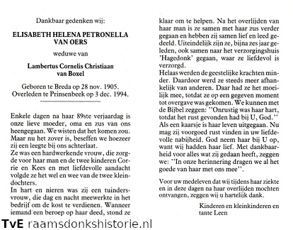 Elisabeth Helena Petronella van Oers- Lambertus Cornelis Christiaan van Boxel