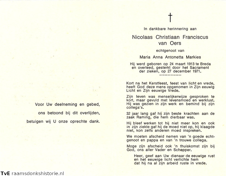 Nicolaas Christiaan Franciscus van Oers- Maria Anna Antonetta Markies