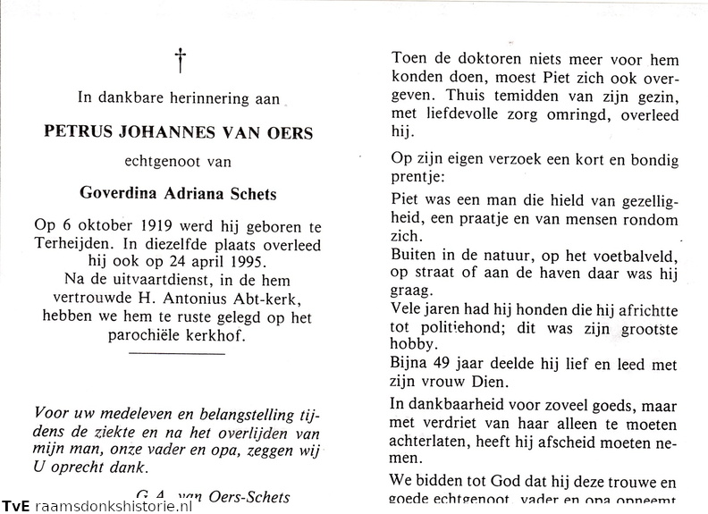 Petrus Johannes van Oers Goverdina Adriana Schets
