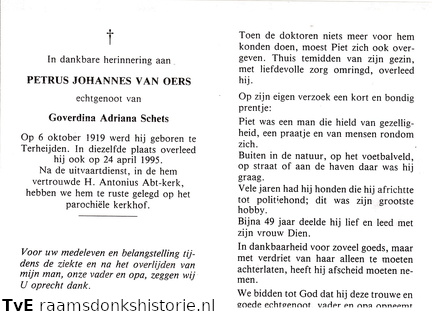 Petrus Johannes van Oers Goverdina Adriana Schets