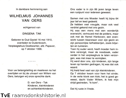 Wilhelmus Johannes van Oers- Dingena Tak