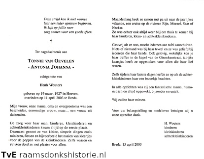 Antonia Johanna van Oevelen- Henk Wouters