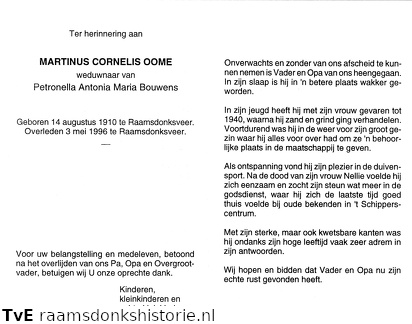 Martinus Cornelis Oome- Petronella Antonia Maria Bouwens