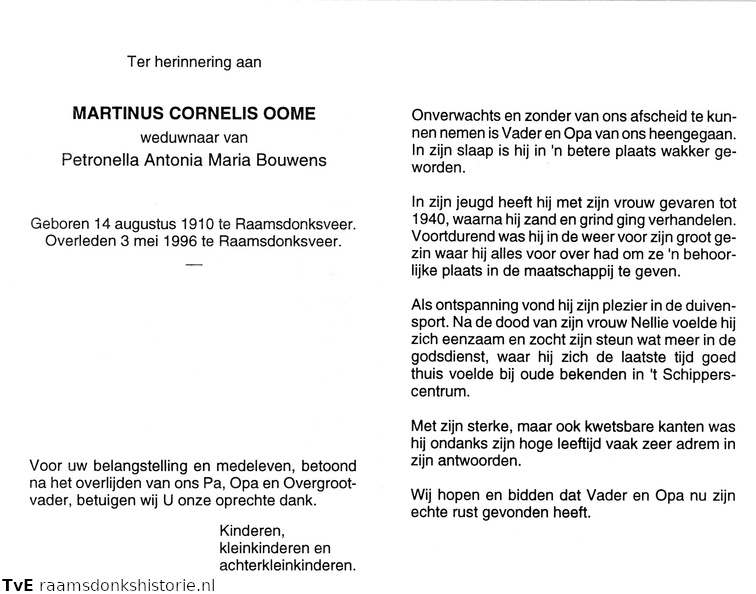 Martinus Cornelis Oome Petronella Antonia Maria Bouwens