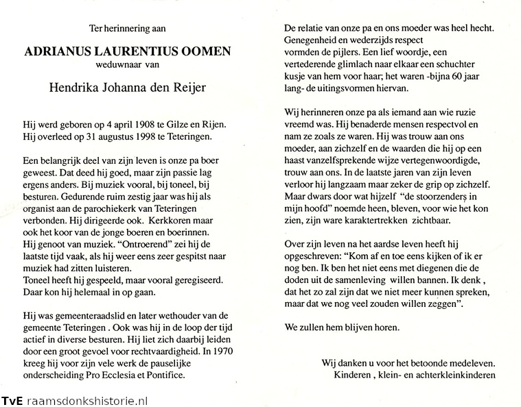 Adrianus Laurentius Oomen- Hendrika Johanna den Reijer